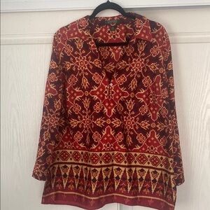 Lauren Ralph Lauren- -Patterned Red and Gold Women's Top